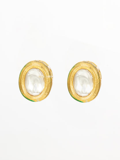 Aadita Traditional Gold-Plated Kundan Stud Earrings Round Minimal Design