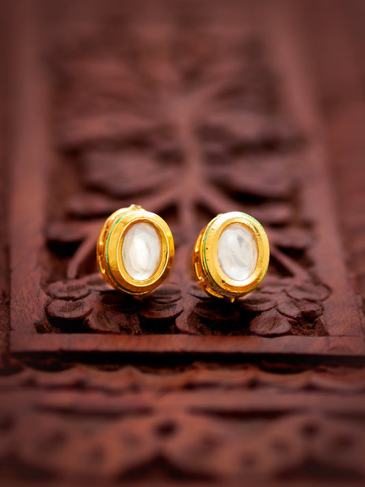 Aadita Traditional Gold-Plated Kundan Stud Earrings Round Minimal Design WER3894