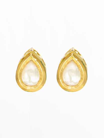 Aadita Gold-Toned Teardrop Kundan Stud Earrings