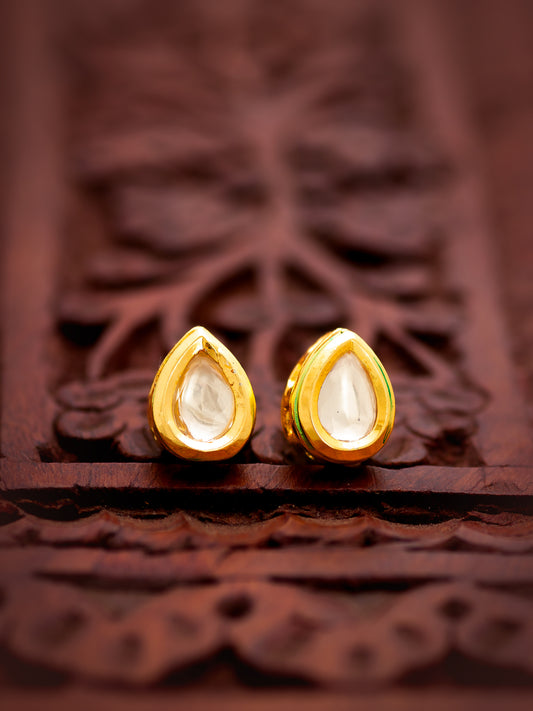 Aadita Gold-Toned Teardrop Kundan Stud Earrings