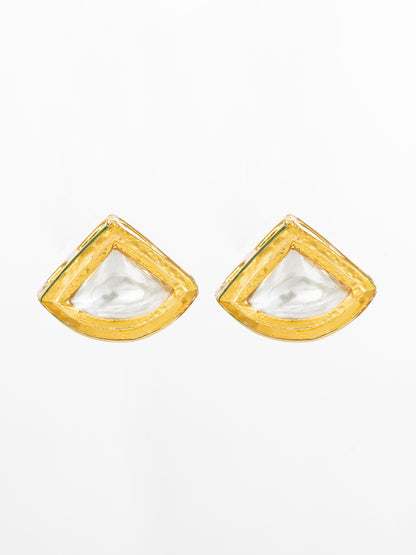 Aadita Gold Plated Square-Cut White Stone Stud Earrings