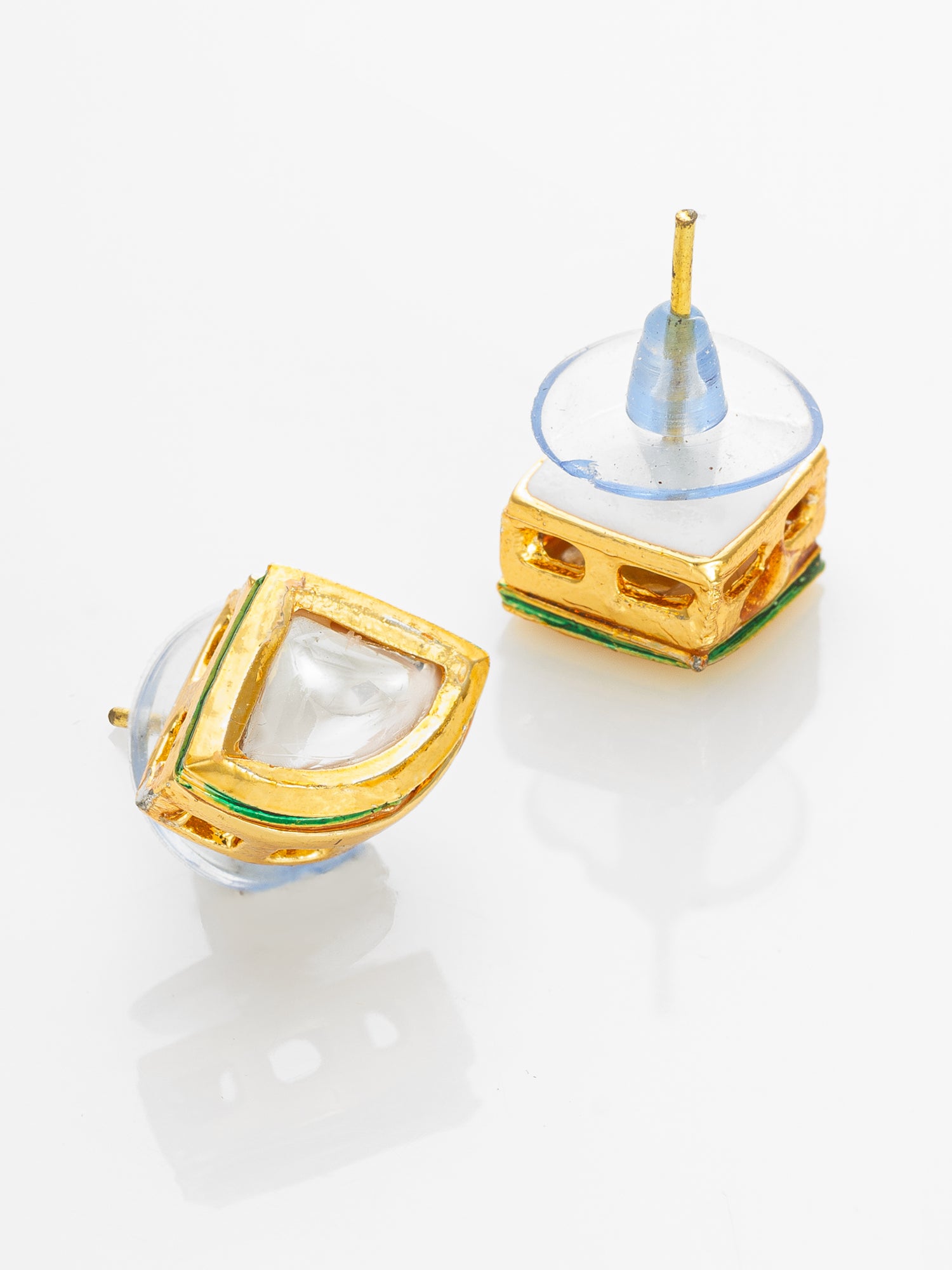 Aadita Gold Plated Square-Cut White Stone Stud Earrings