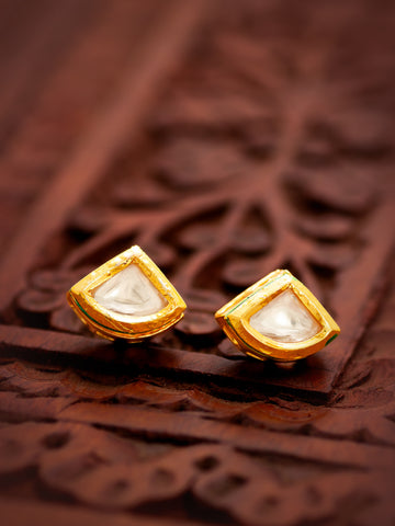 Aadita Gold Plated Square-Cut White Stone Stud Earrings