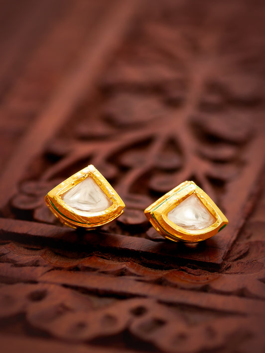 Aadita Gold Plated Square-Cut White Stone Stud Earrings