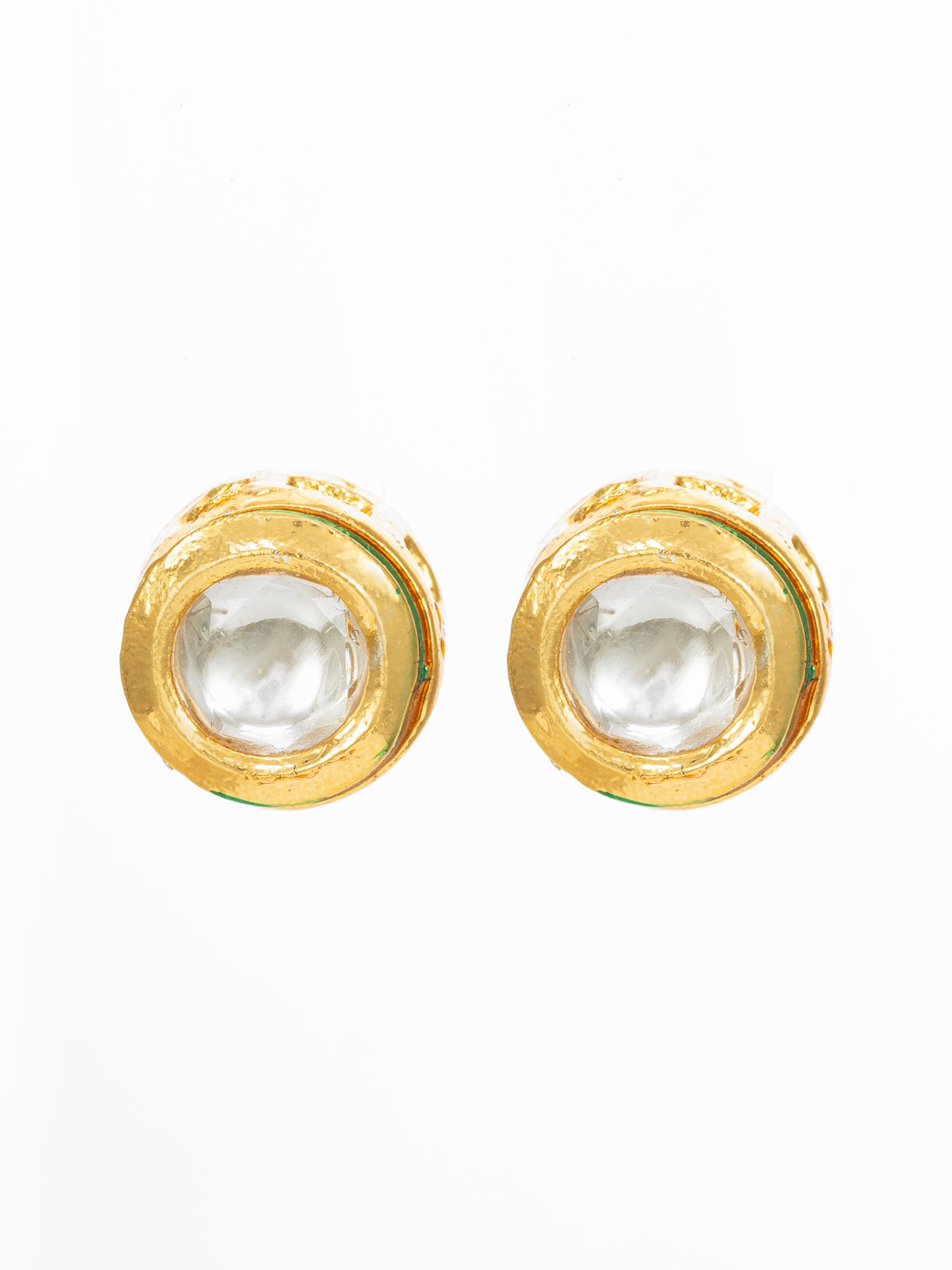 Aadita Gold Plated White Round Stud Earrings with Kundan Stones