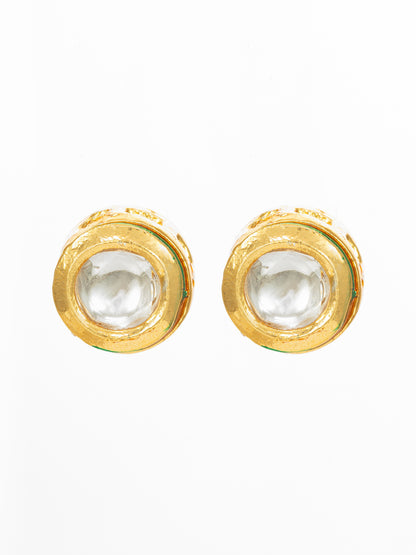 Aadita Gold Plated White Round Stud Earrings with Kundan Stones