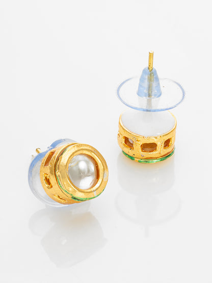 Aadita Gold Plated White Round Stud Earrings with Kundan Stones