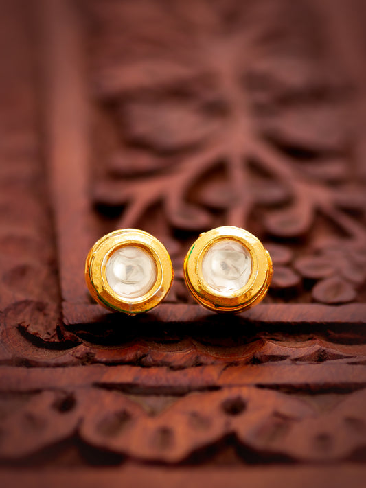 Aadita Gold Plated White Round Stud Earrings with Kundan Stones