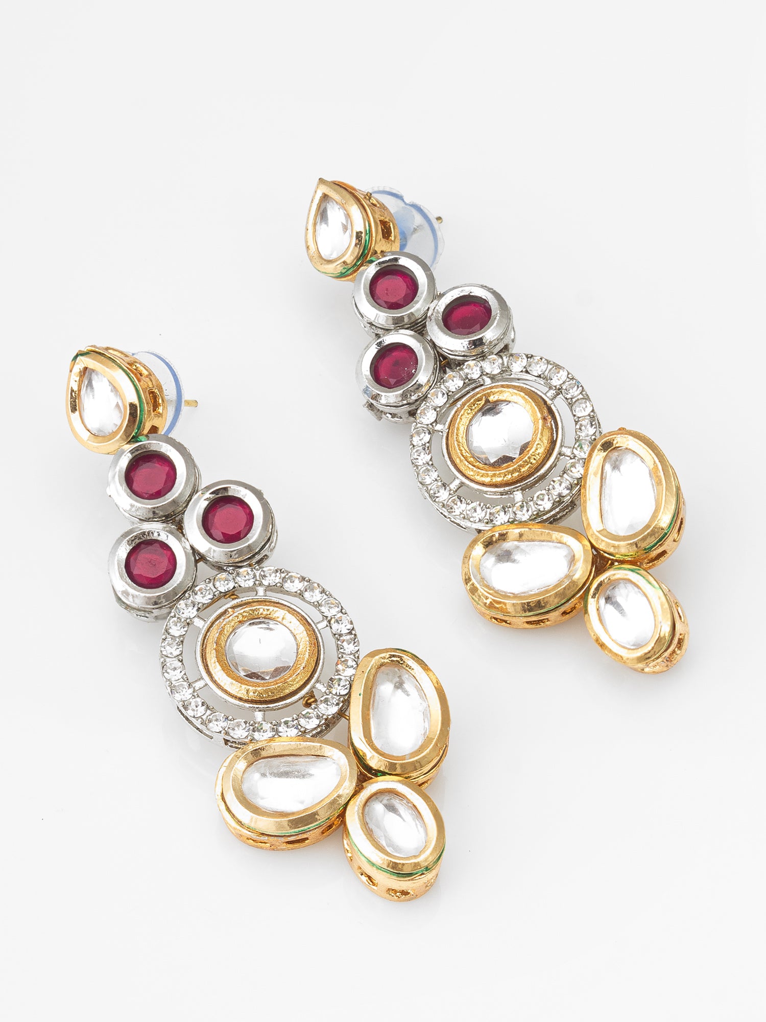 Aadita Dual-Tone Ruby Red and Kundan Studded Traditional Dangler Earrings