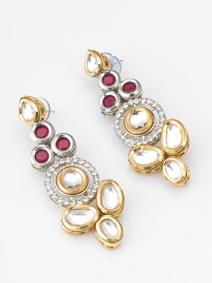 Aadita Dual-Tone Ruby Red and Kundan Studded Traditional Dangler Earrings