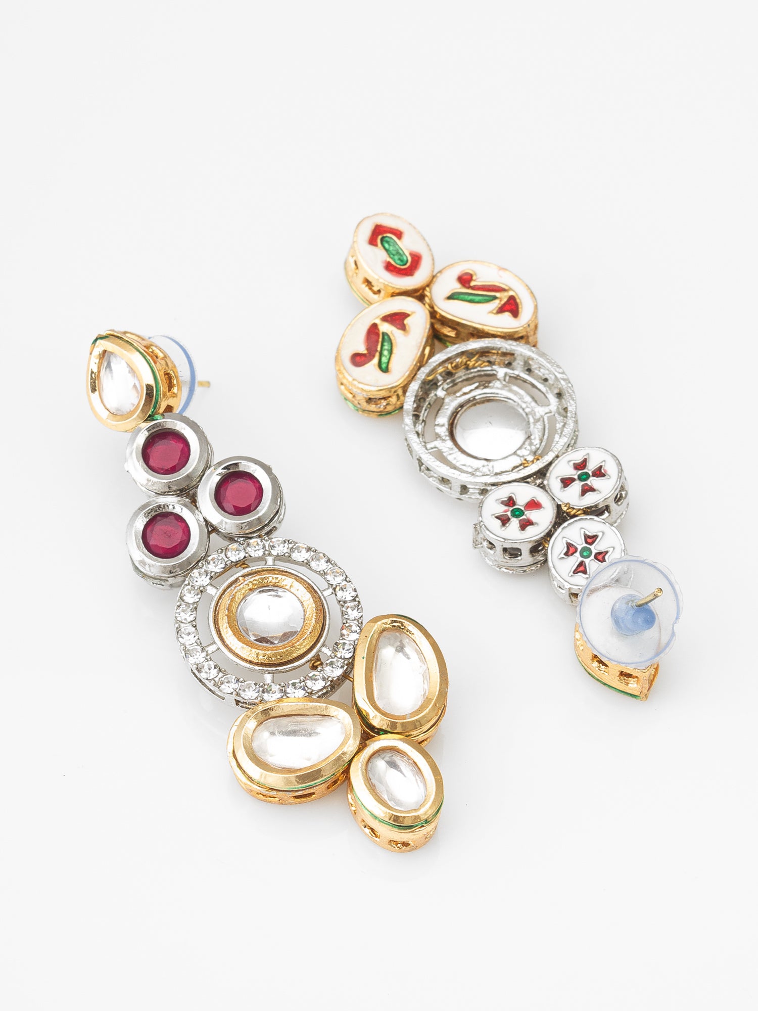 Aadita Dual-Tone Ruby Red and Kundan Studded Traditional Dangler Earrings