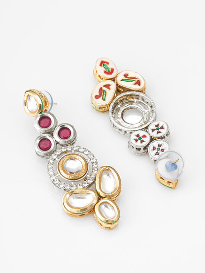 Aadita Dual-Tone Ruby Red and Kundan Studded Traditional Dangler Earrings