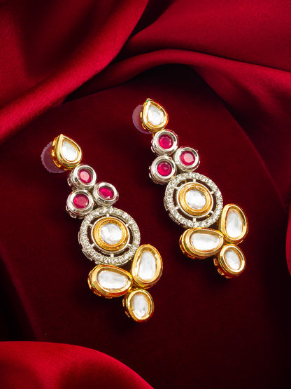 Aadita Dual-Tone Ruby Red and Kundan Studded Traditional Dangler Earrings