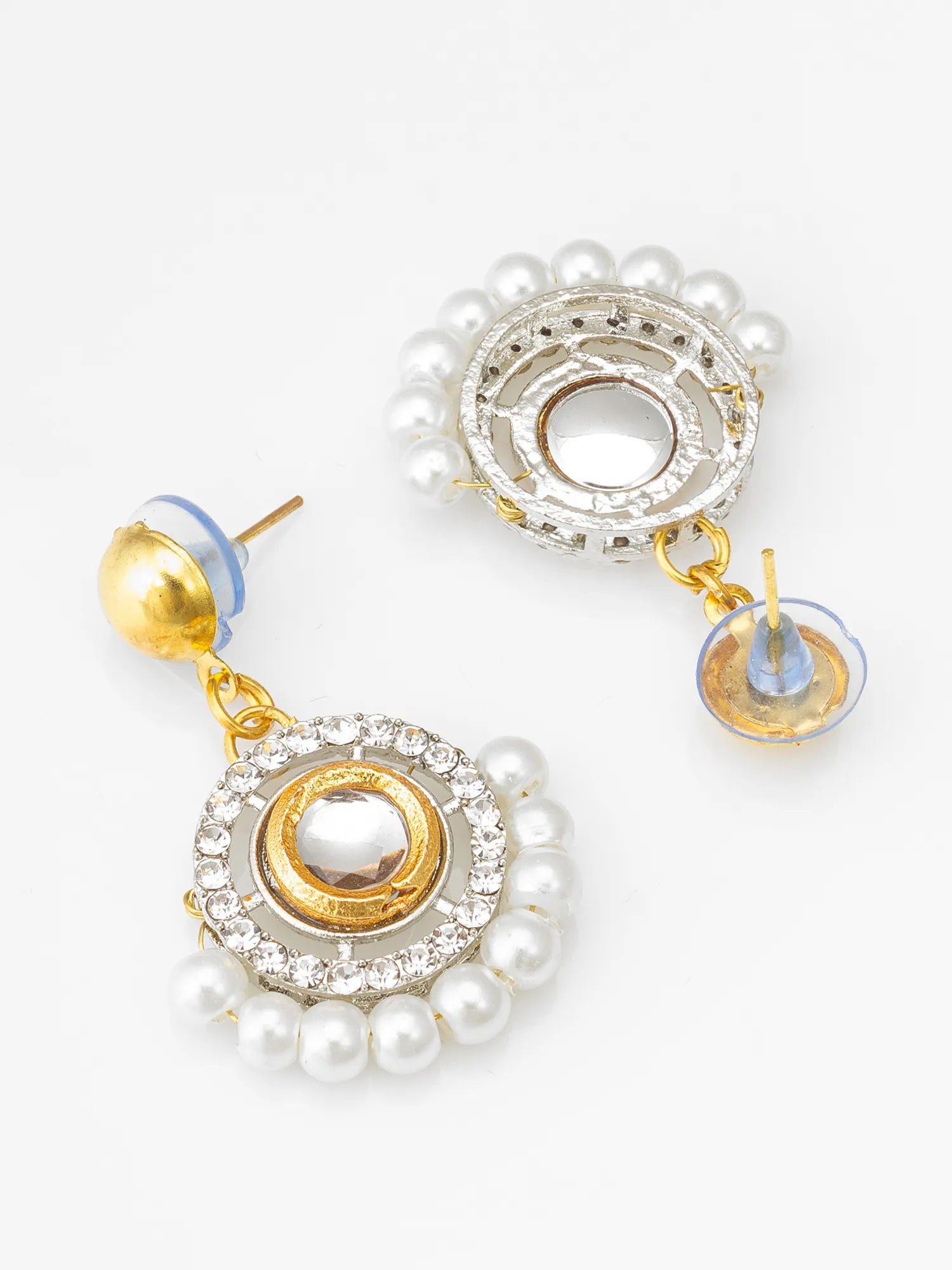 Round AD Stud Earrings With Pearl Border 