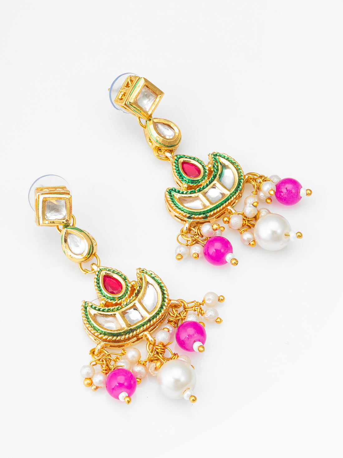Aadita Wedding Wear Gold-Tone Kundan Chandelier Earrings with Bead Drops