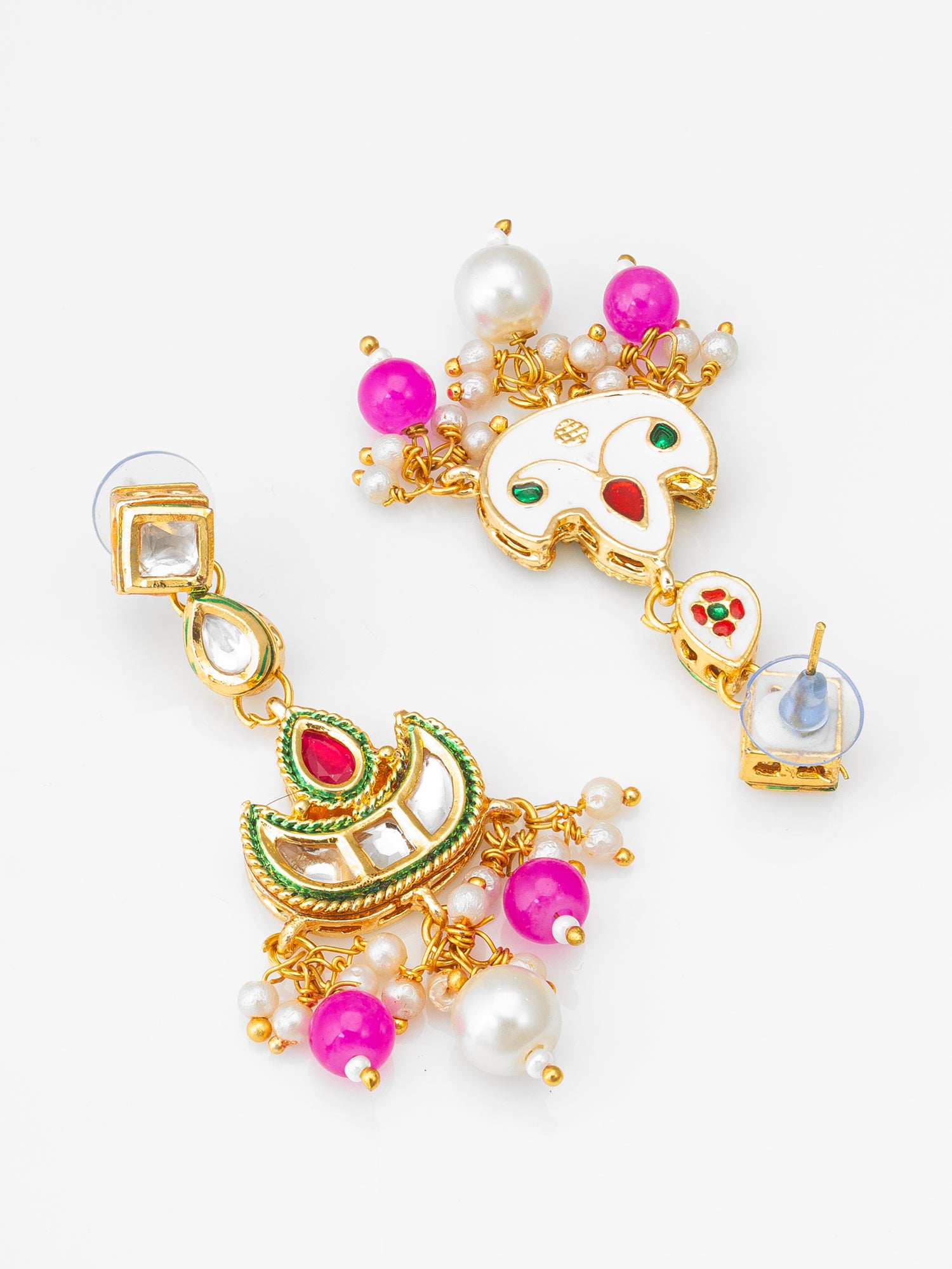 Aadita Wedding Wear Gold-Tone Kundan Chandelier Earrings with Bead Drops