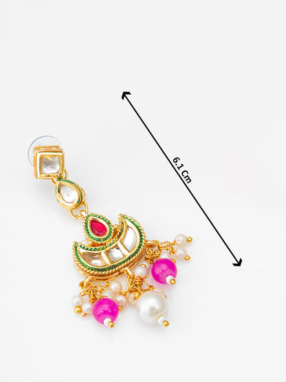 Aadita Wedding Wear Gold-Tone Kundan Chandelier Earrings with Bead Drops