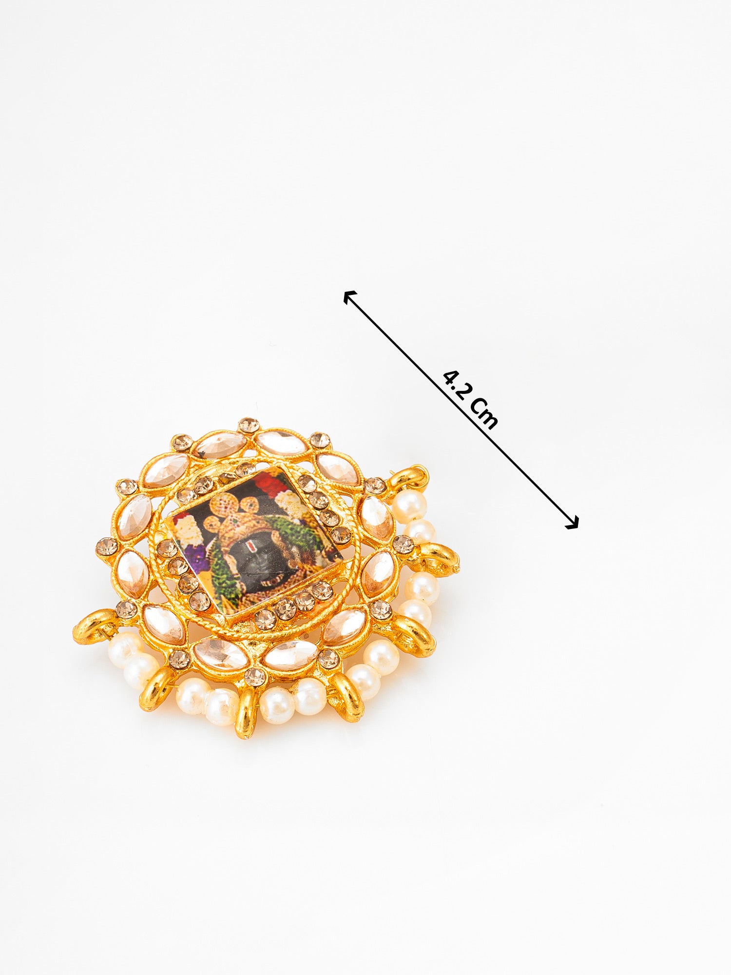 Aadita Gold Plated Tirupati Balaji Kundan Stud Earrings with Pearl Beads