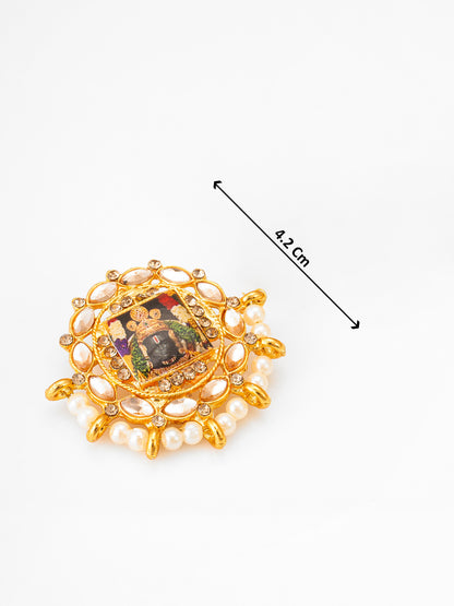 Aadita Gold Plated Tirupati Balaji Kundan Stud Earrings with Pearl Beads