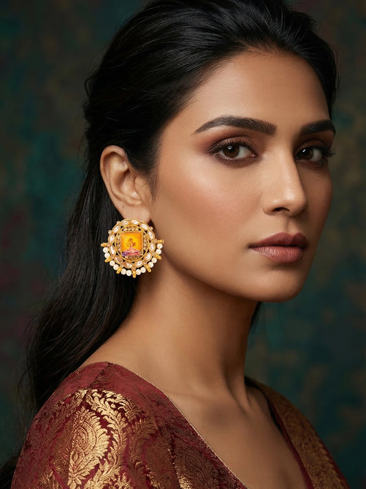 Aadita Gold Plated Shree Ram Kundan Stud Earrings with Pearls