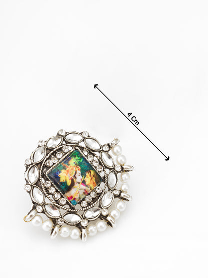 Aadita Silver Plated Radha Krishna Kundan Stud Earrings