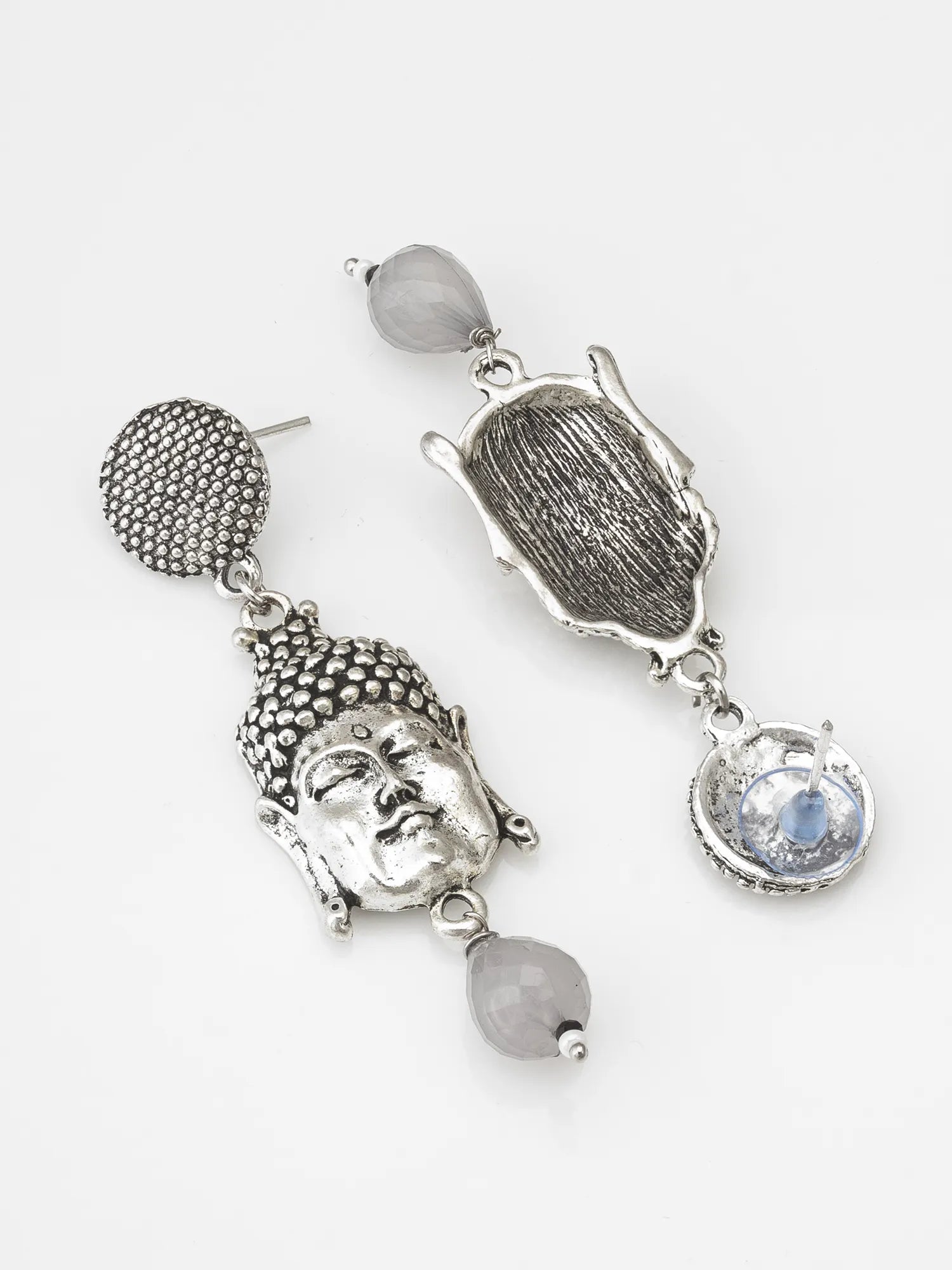 Oxidized Silver Buddha Face Drop Earrings