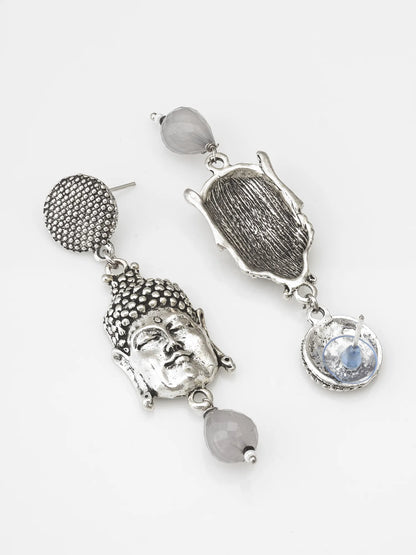 Oxidized Silver Buddha Face Drop Earrings