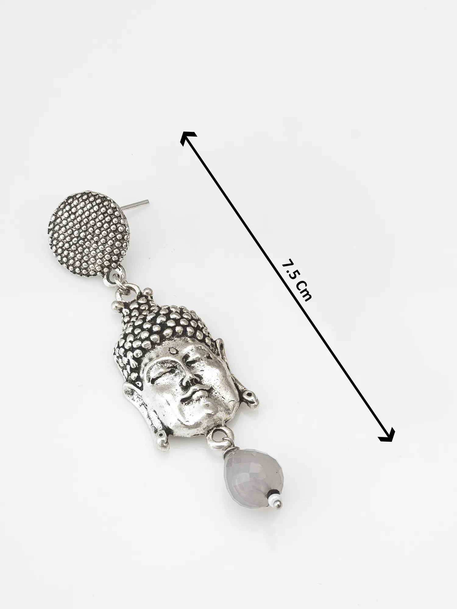 Oxidized Silver Buddha Face Drop Earrings With Size
