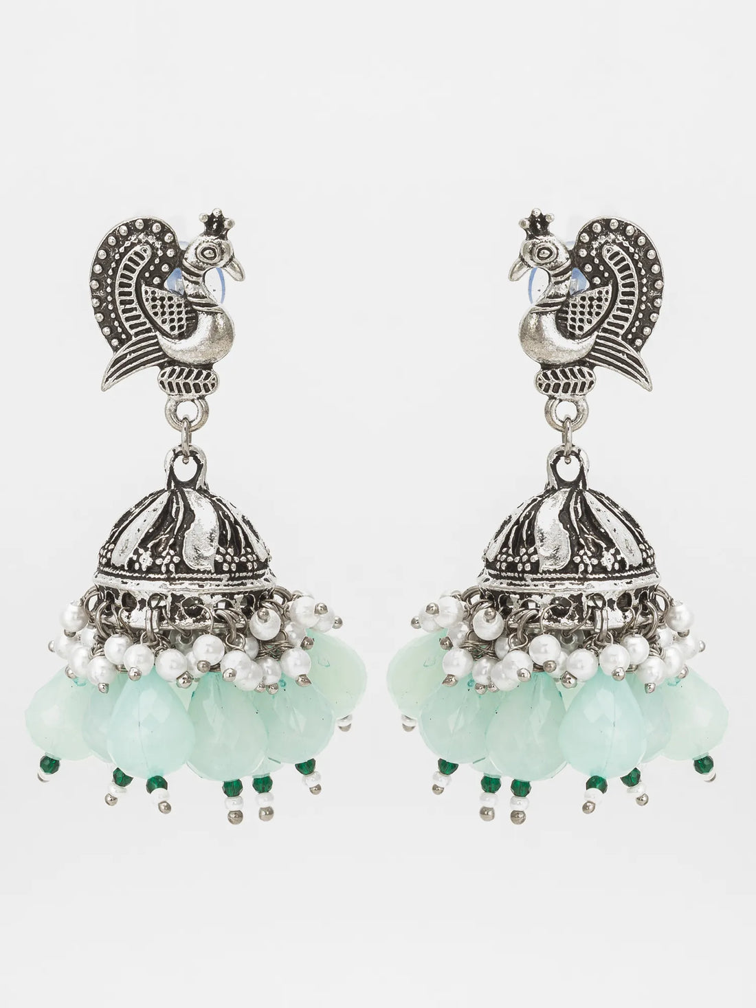 Mint Green Oxidized Jhumka Earrings