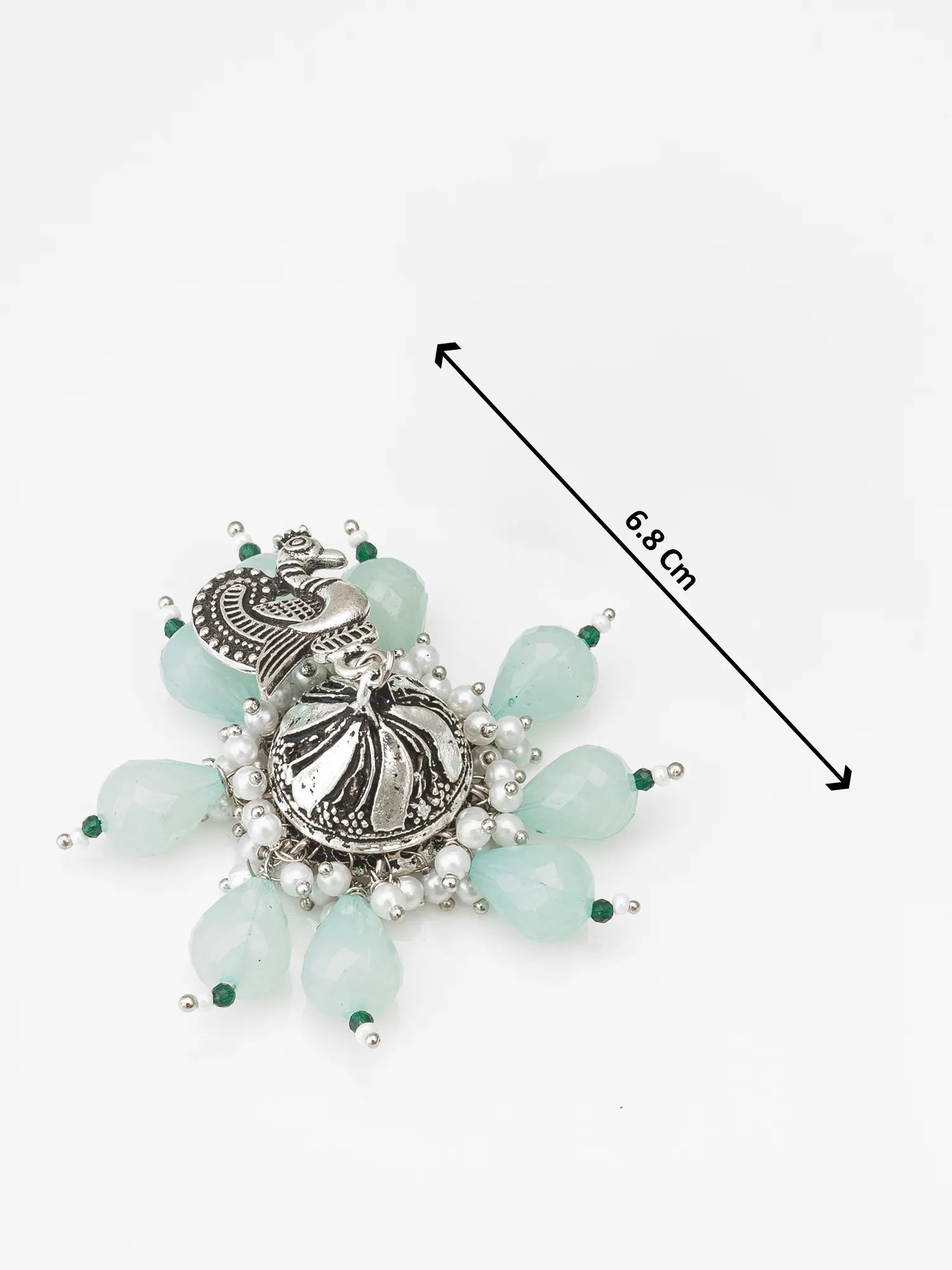 Oxidized Silver Peacock Jhumka Earrings With Size