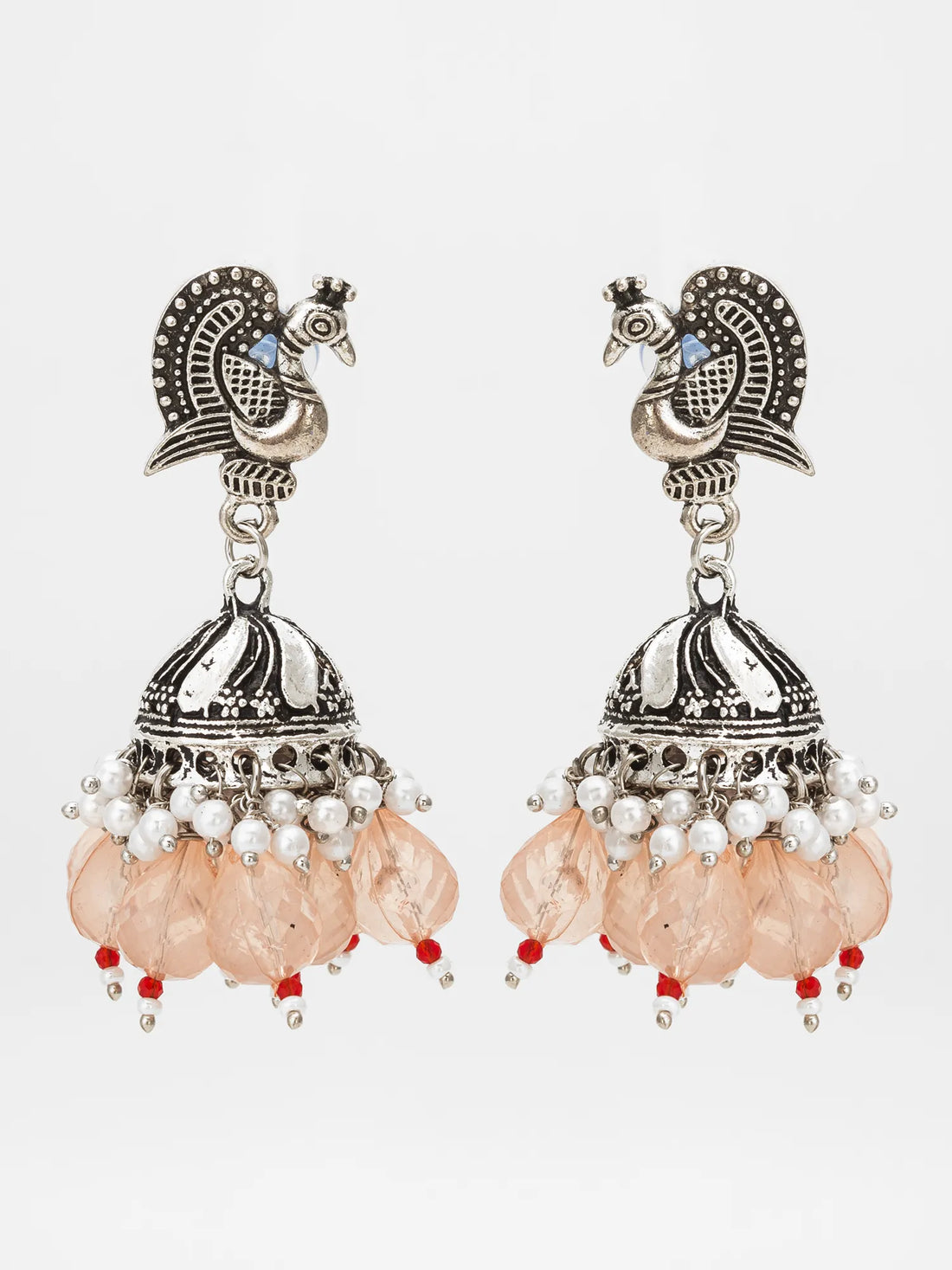 Oxidized Silver Jhumka Earrings On A Background