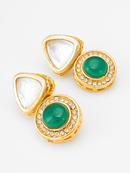 Aadita Gold Plated Green Stone Kundan Drop Earrings