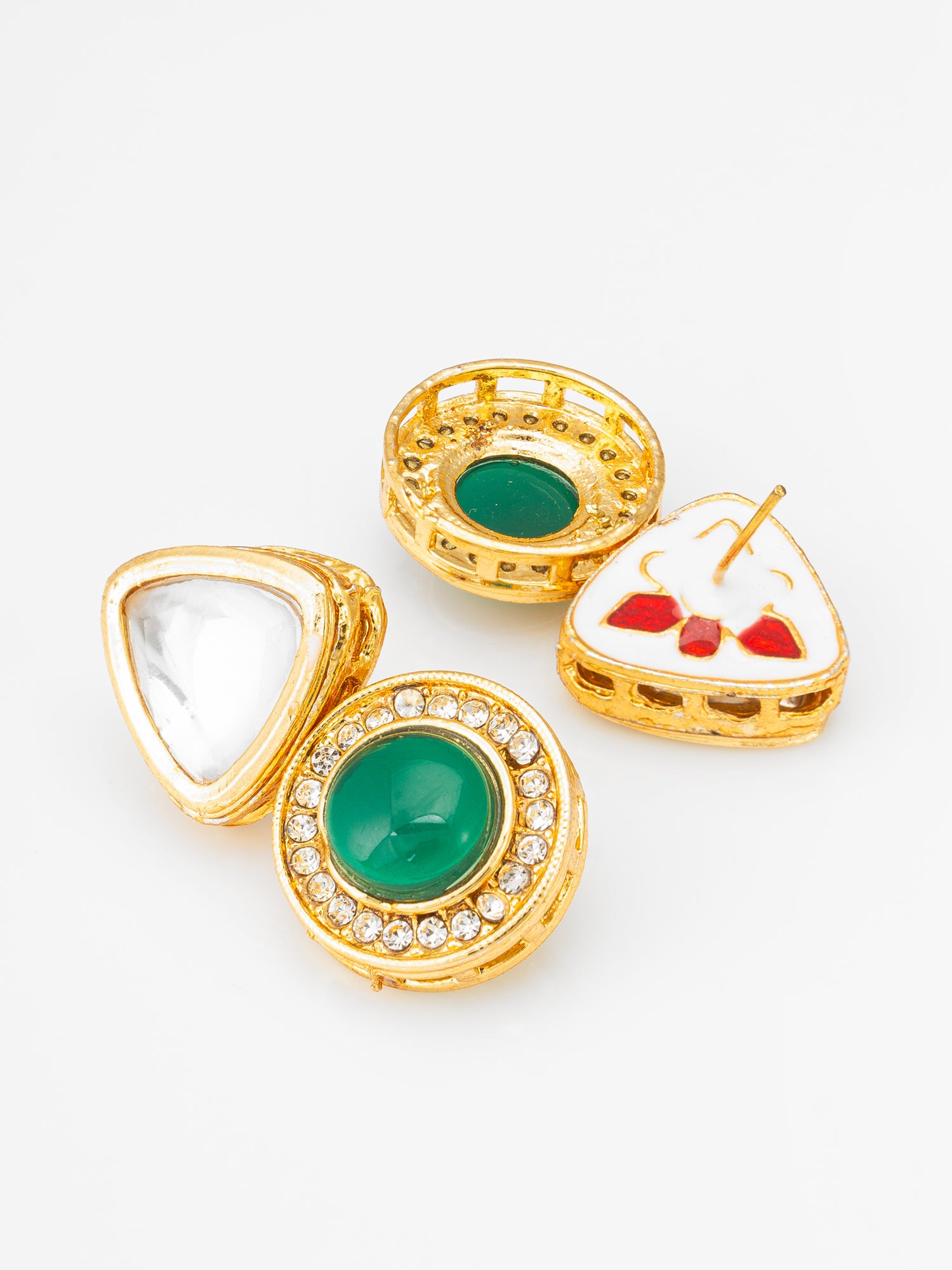 Aadita Gold Plated Green Stone Kundan Drop Earrings