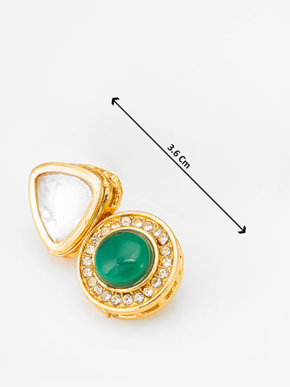 Aadita Gold Plated Green Stone Kundan Drop Earrings