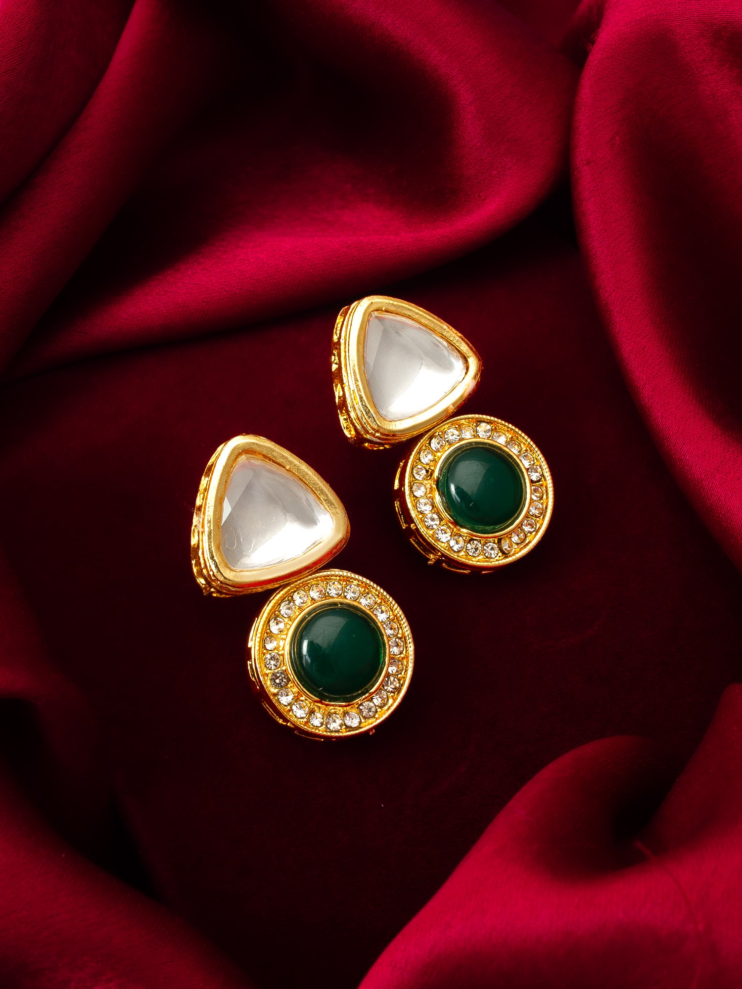 Aadita Gold Plated Green Stone Kundan Drop Earrings