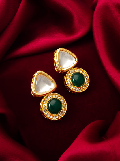 Aadita Gold Plated Green Stone Kundan Drop Earrings