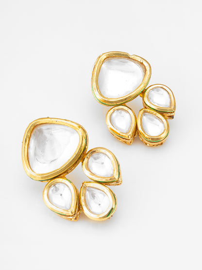 Aadita Polki Kundan Cluster Stud Earrings with Green Enamel Detailing