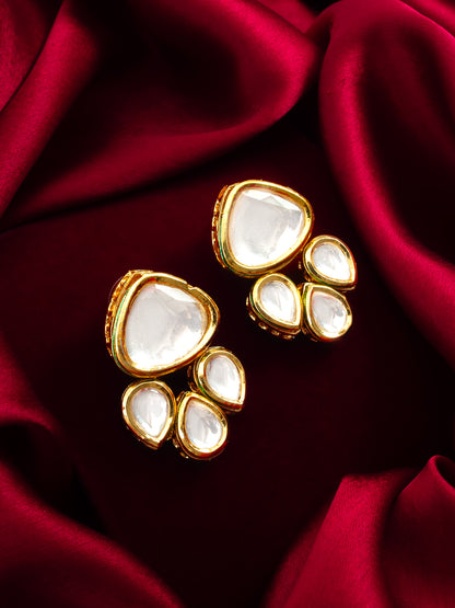Aadita Polki Kundan Cluster Stud Earrings with Green Enamel Detailing