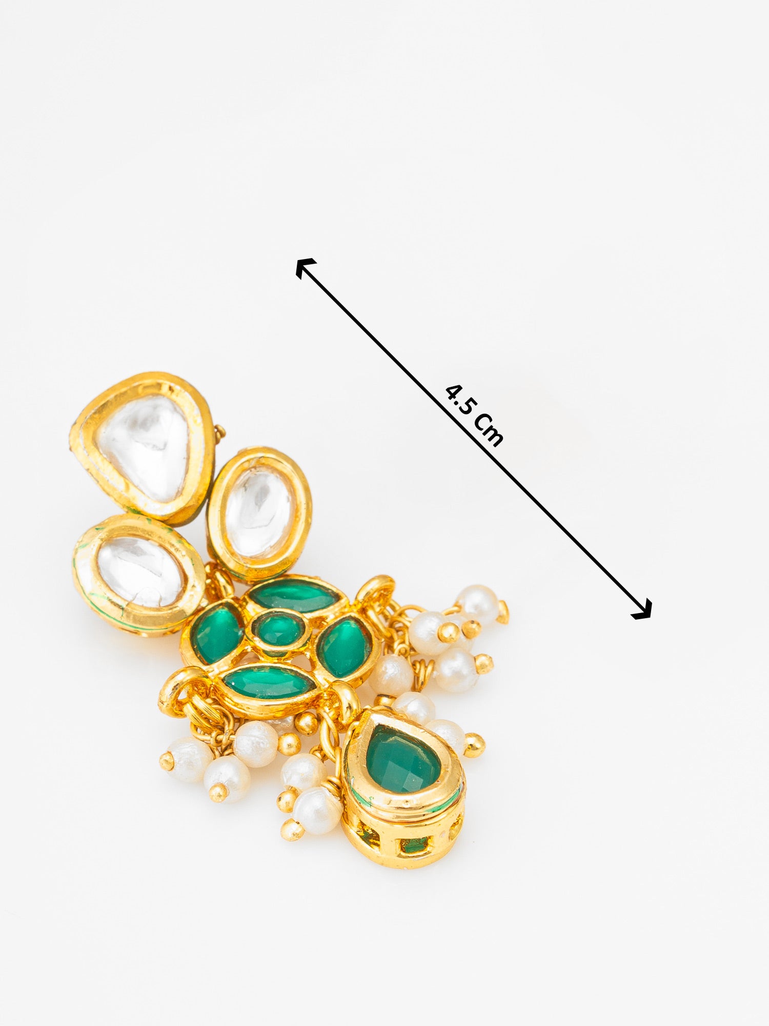 Aadita Kundan and Green Onyx Drop Earrings with Pearl Tassels