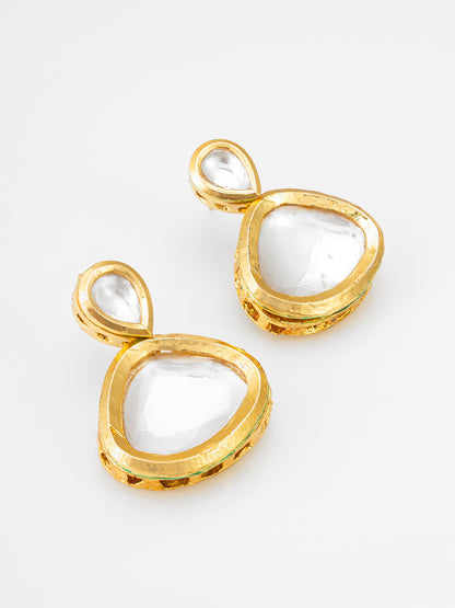 Aadita Gold Polki Kundan Double Teardrop Drop Earrings