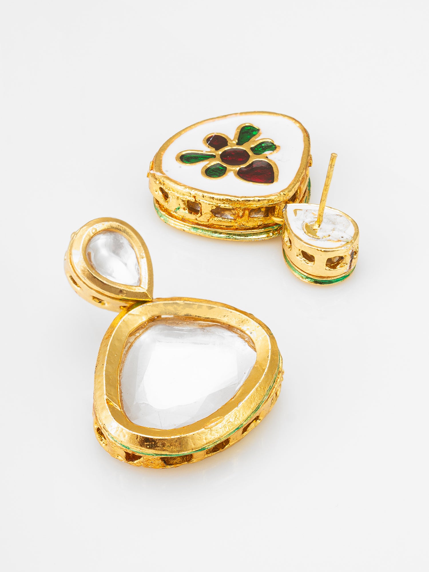 Aadita Gold Polki Kundan Double Teardrop Drop Earrings