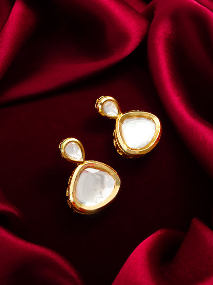 Aadita Gold Polki Kundan Double Teardrop Drop Earrings