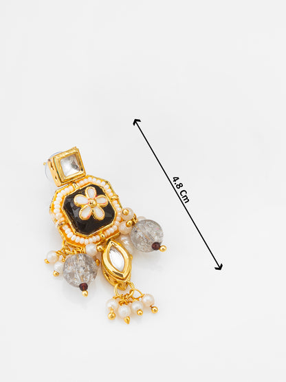 Gold Plated Kundan & Meenakari Drop Earrings with Pearl and Crystal Accents
