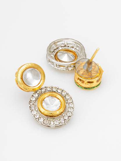 Aadita Dual Tone Kundan Circular Drop Earrings with AD Crystal Halo