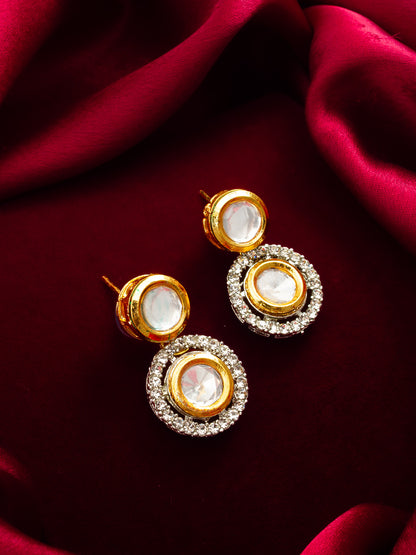 Aadita Dual Tone Kundan Circular Drop Earrings with AD Crystal Halo