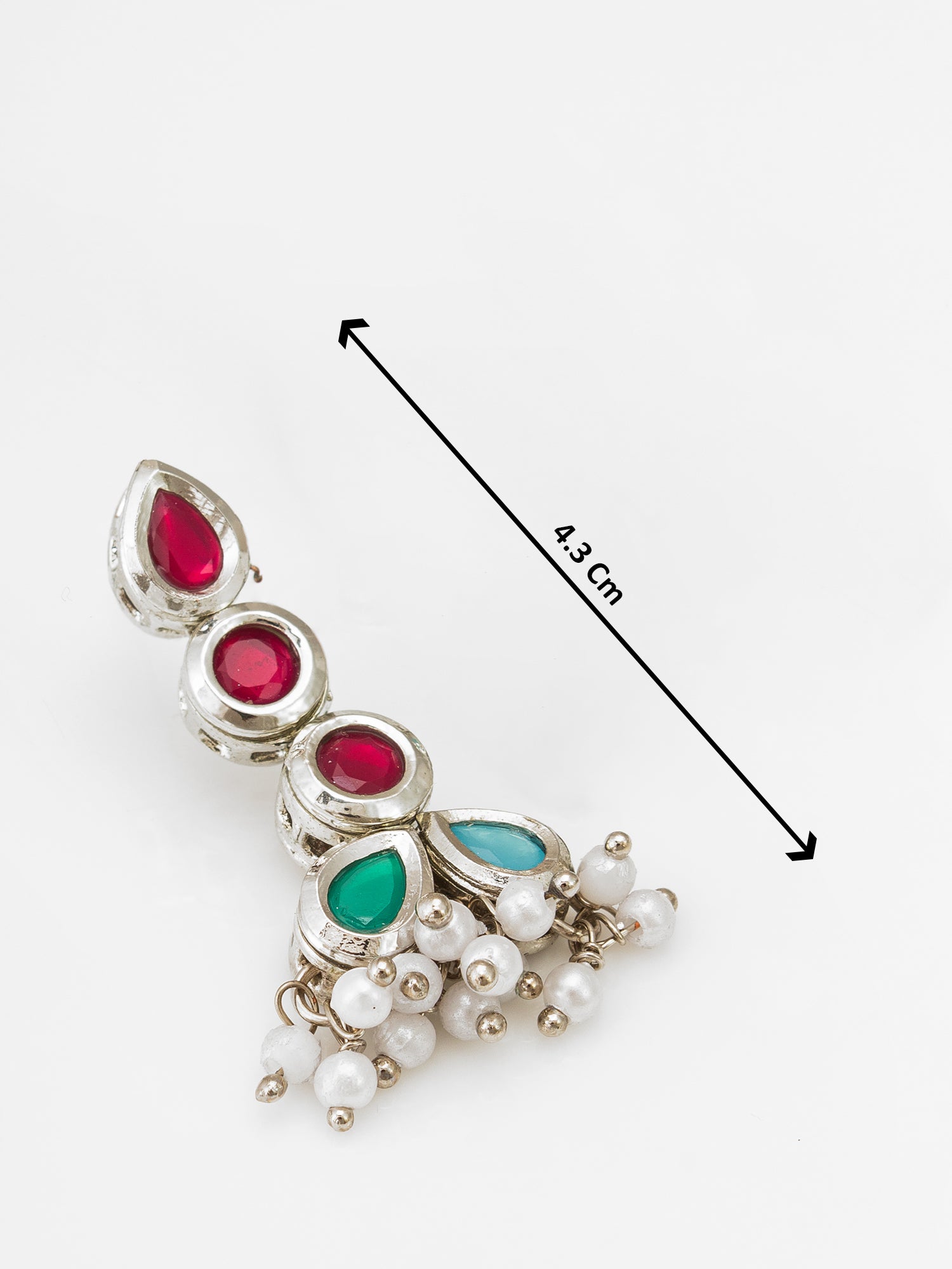 Aadita Silver Toned Multi Tiered Red and Green Stone Earrings with Pearls