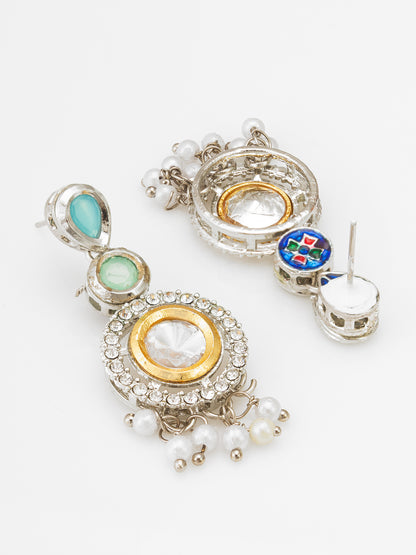 Aadita Dual Tone Kundan Style Round Drop Earrings