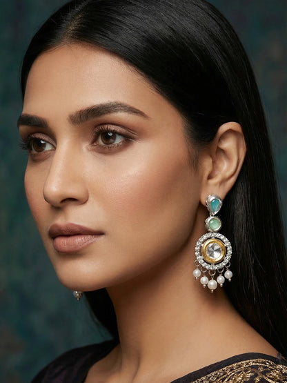 Aadita Dual Tone Kundan Style Round Drop Earrings