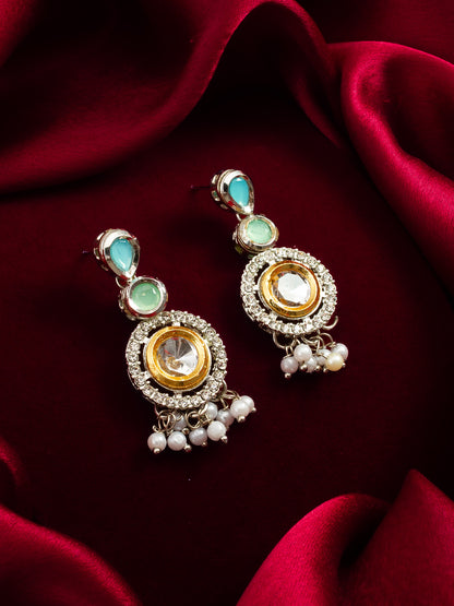 Aadita Dual Tone Kundan Style Round Drop Earrings