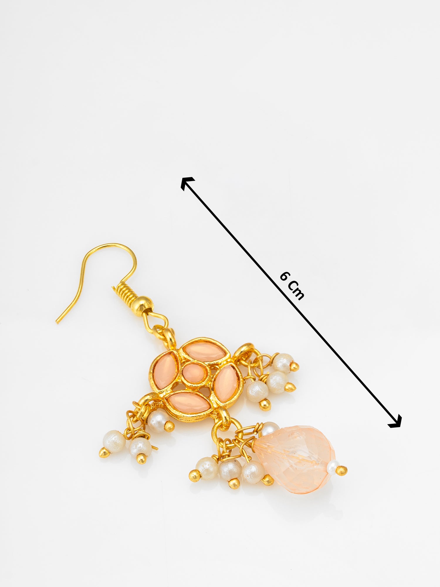 Aadita Peach Kundan Chandelier Drop Earrings with Pearl Clusters and Crystal Drop